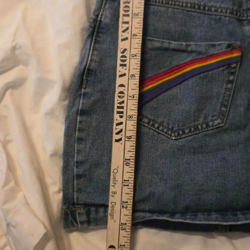 Forever 21 Embroidered Rainbow Pocket Denim Mini Skirt - Size Small Y2K retro